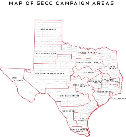 Map of all SECC regions in Texas